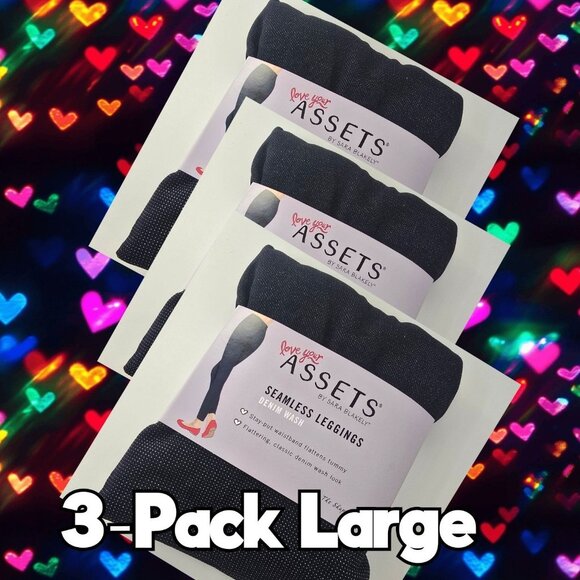 Spanx Assets Leggings Denim Wash Seamless Dark Blue Navy Large 3-Pack Love Your - Picture 1 of 4